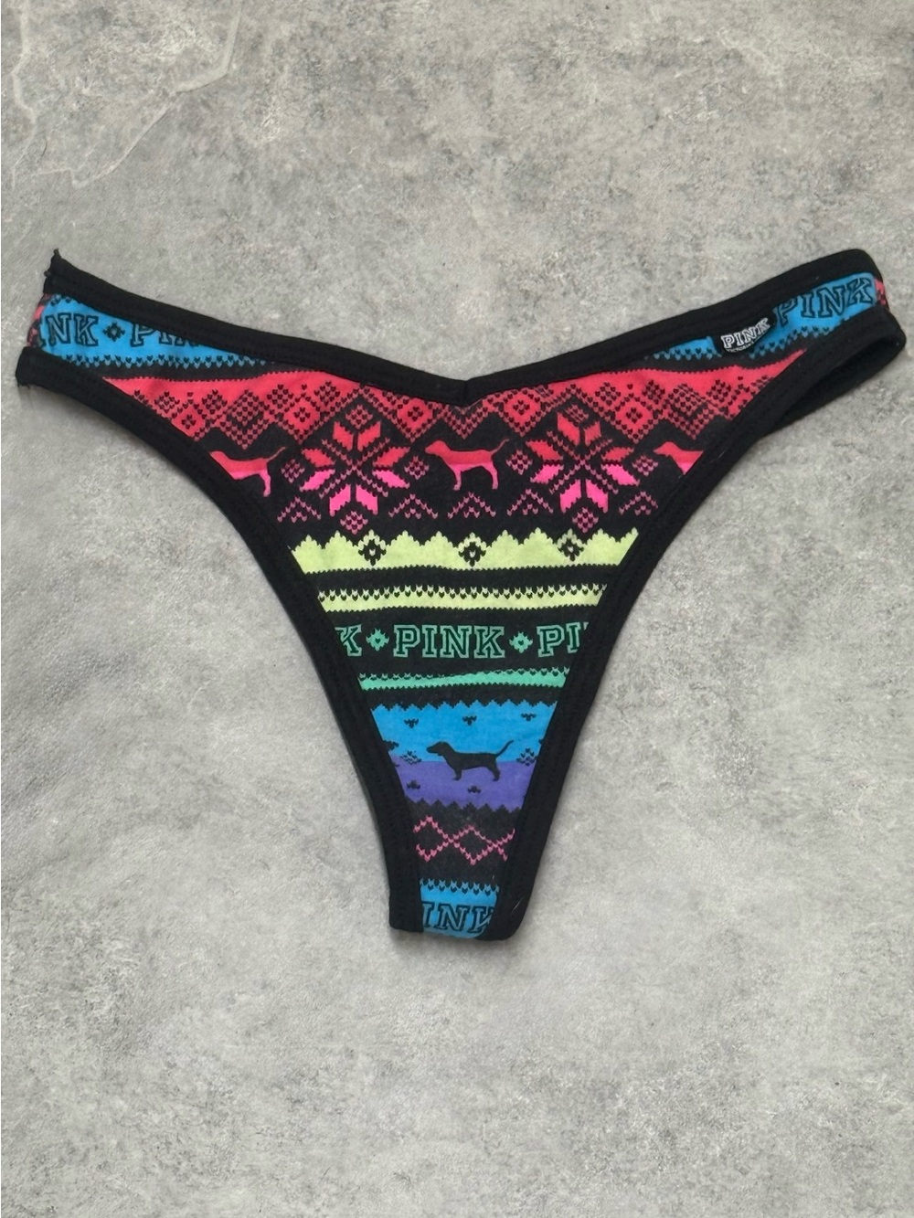 PINK Victoria's Secret Women's Multi-Color Fair Isle Thong Panty